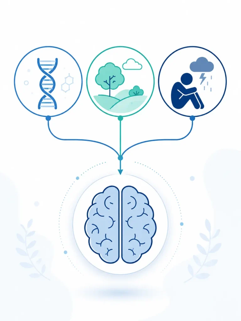 Mental health symptoms often stem from a mix of genetics, environment, and life events.