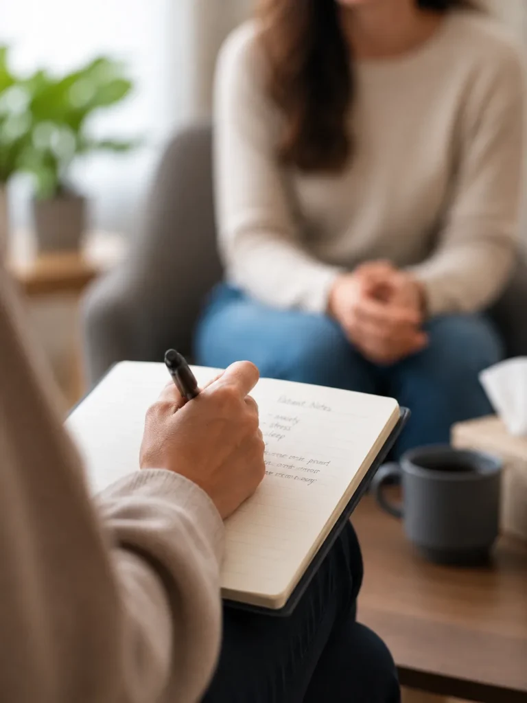 Provider reviewing medication management notes with a patient