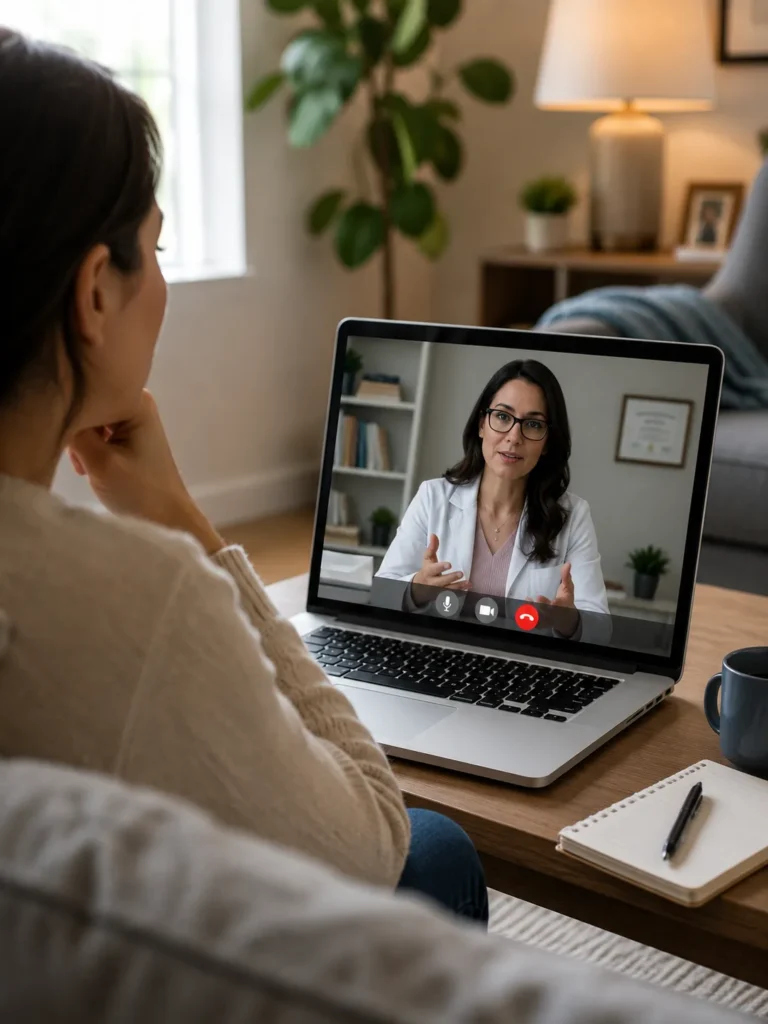 Patient attending a virtual psychiatric appointment from home in Florida