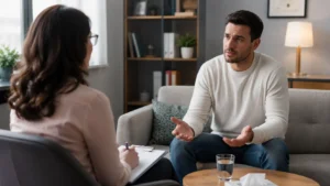 Client attending an individual therapy session with a licensed