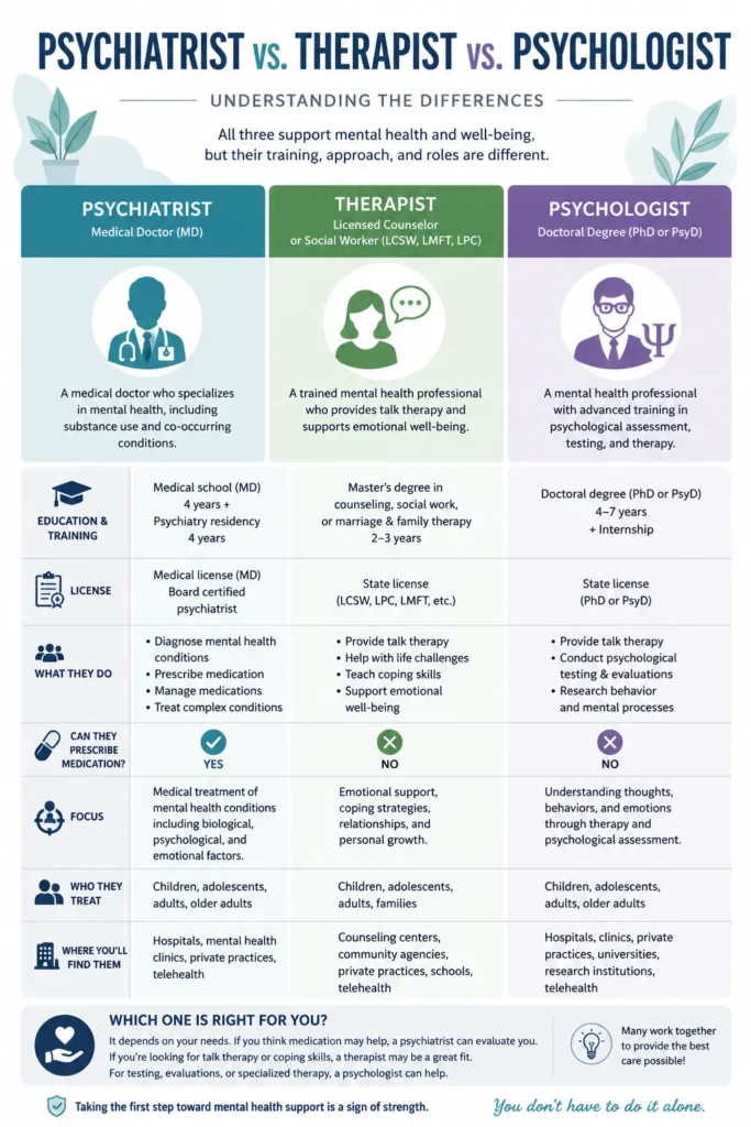 Comparison chart of mental health professional types