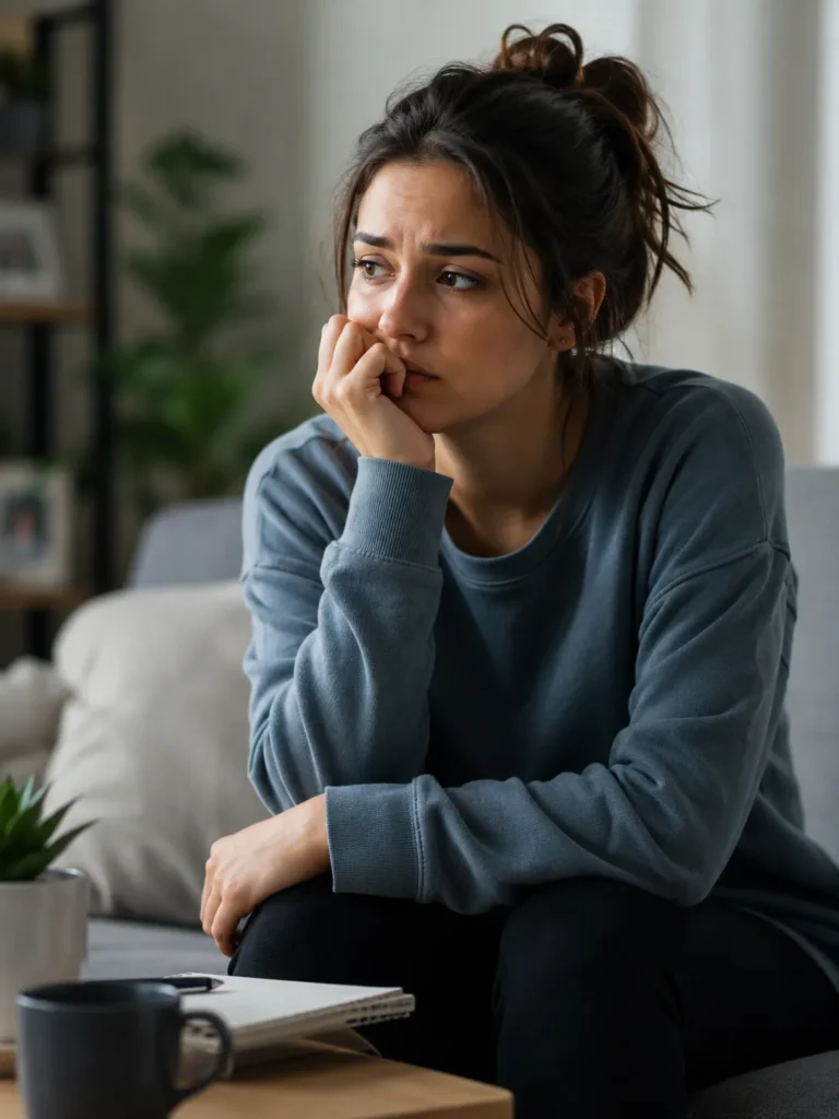 Person showing signs of stress who may benefit from mental health support